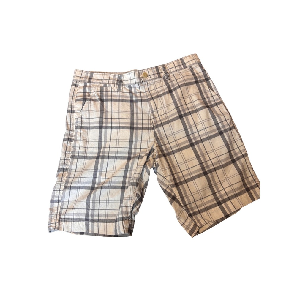 Sonoma Mens Plaid Shorts 34 White Grey Cotton Casual Preppy Classic